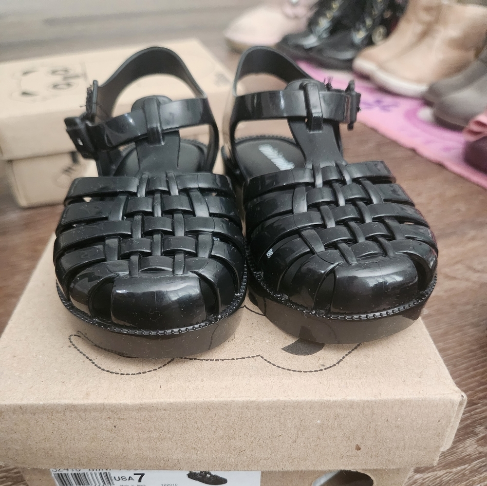 Mini Melissa Black Woven Jelly Sandals